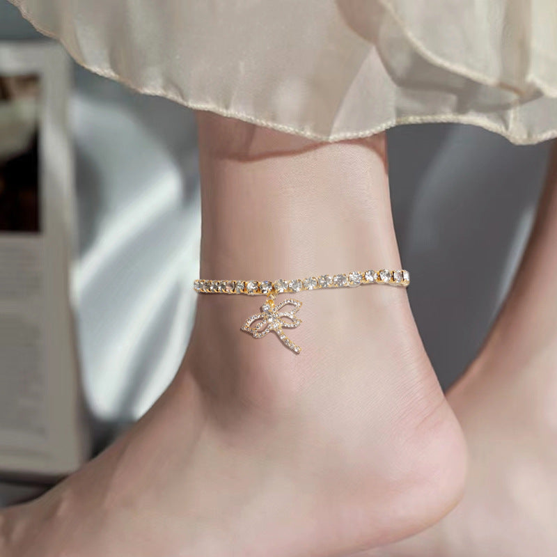 Libellen Fußkette mit Kristallanhänger für Damen