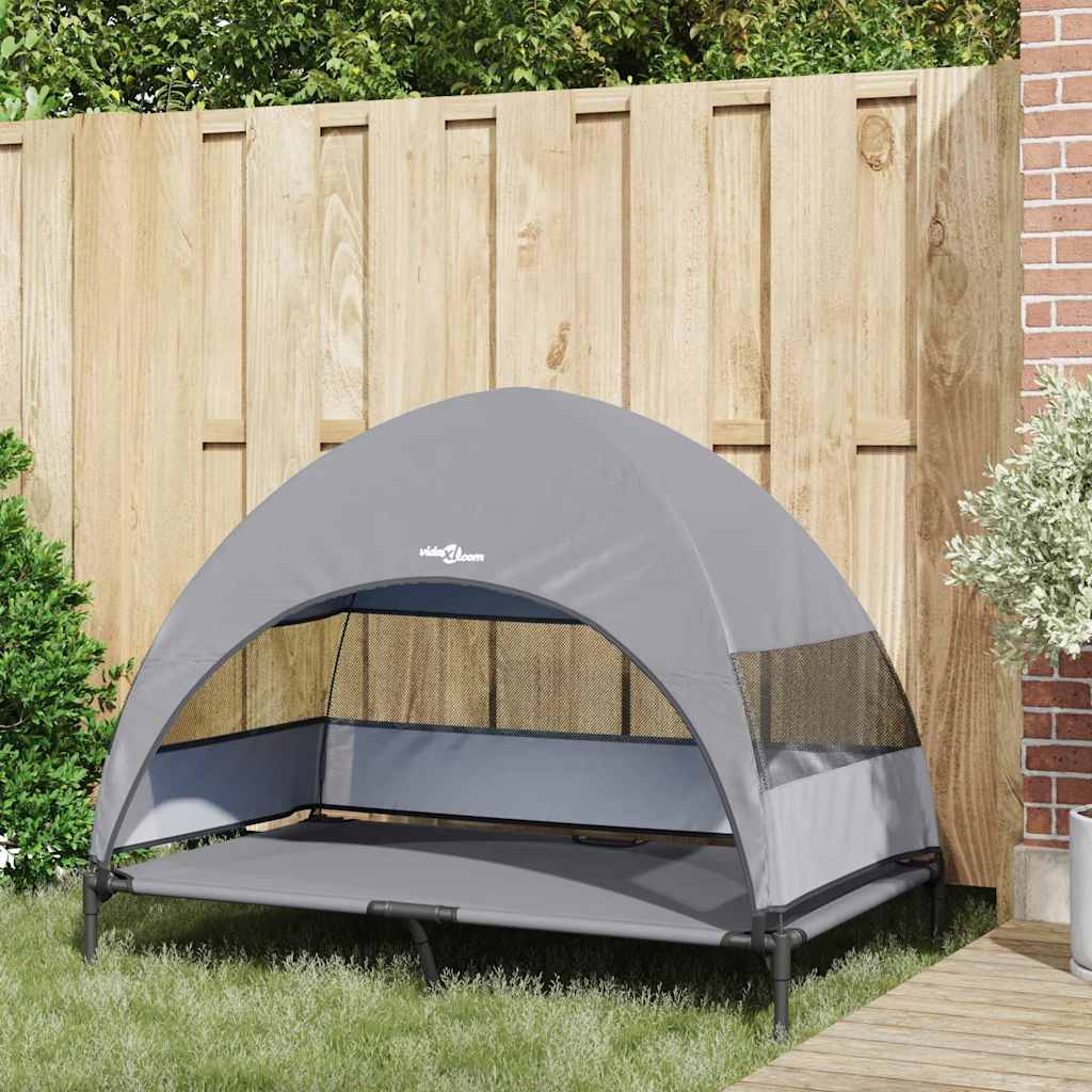 Erhöhtes Hundebett mit Sonnendach für den Außenbereich