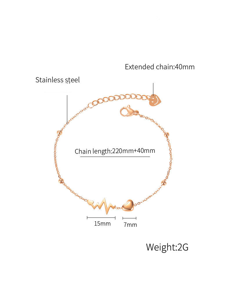 Elegantes Titanstahl Fußkettchen mit EKG & Herzmotiv