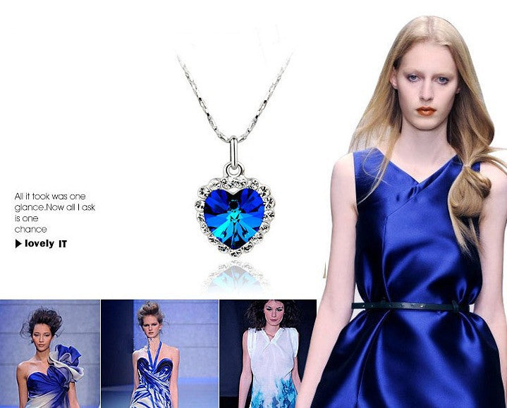 Herzförmiges Ozean Kristall-Duo mit Halskette und Ohrringen