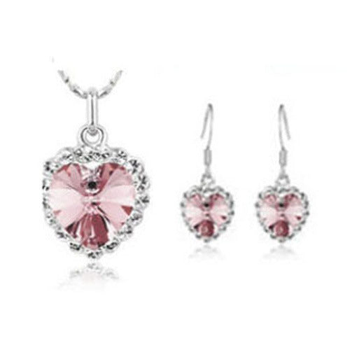 Herzförmiges Ozean Kristall-Duo mit Halskette und Ohrringen