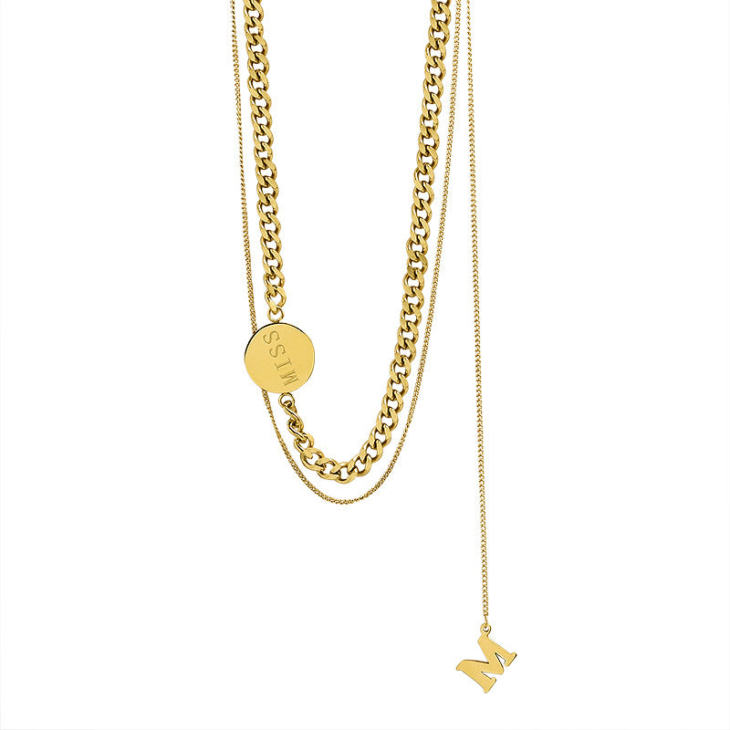 Damen Halskette mit Buchstaben-Anhänger „M“ Goldfarbene Collier Kette