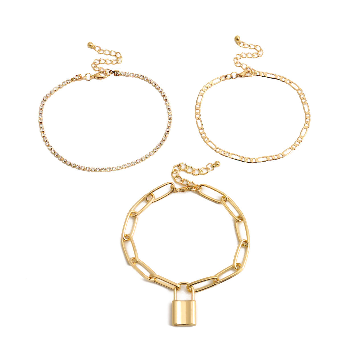 Elegantes Schloss Fußkettchen mit Strass in Goldoptik