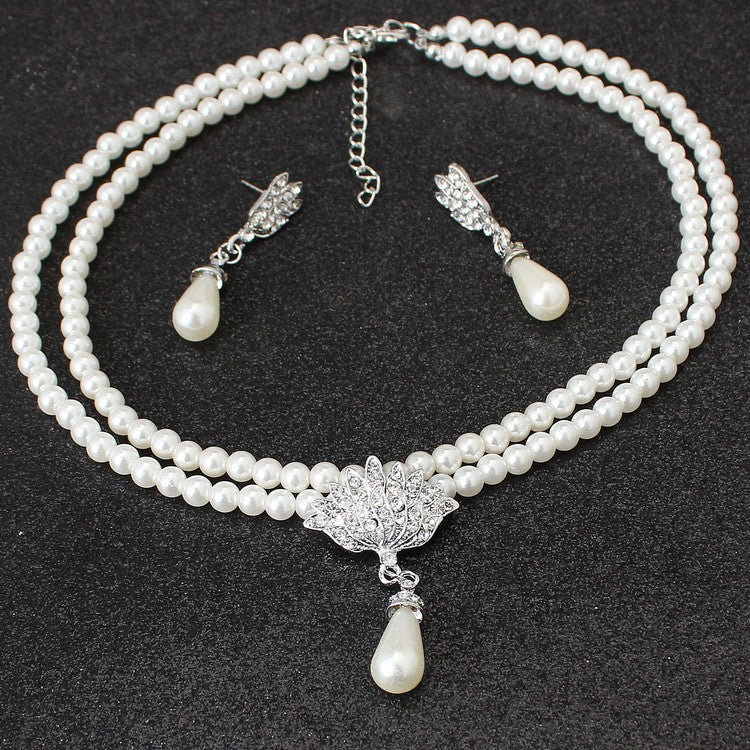 European & American Pearl Crystal Collier Schmuckset
