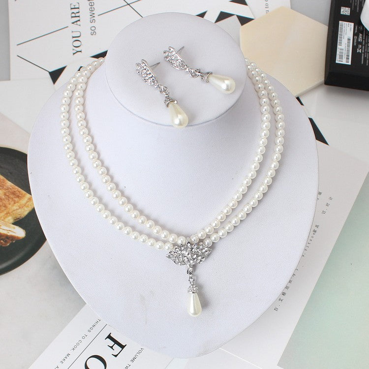 European & American Pearl Crystal Collier Schmuckset