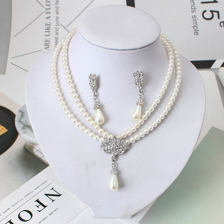 European & American Pearl Crystal Collier Schmuckset