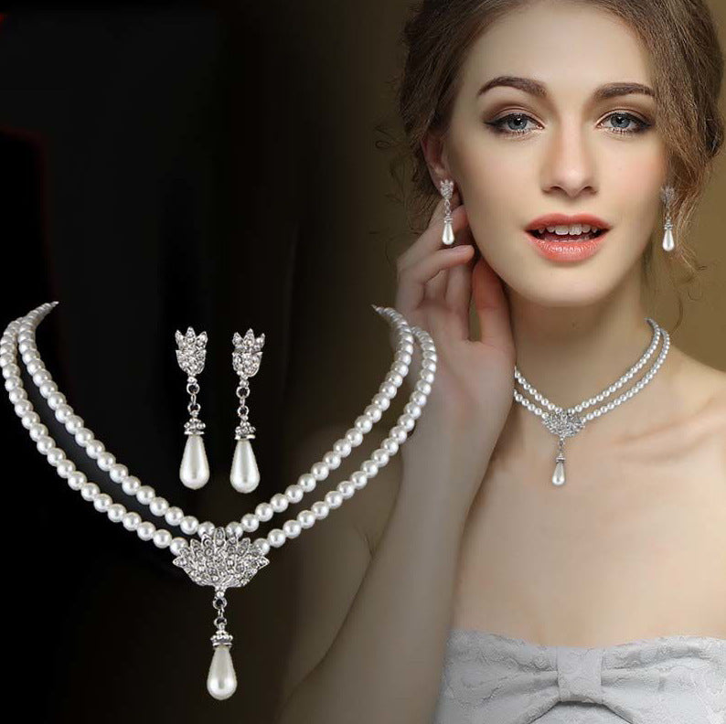 European & American Pearl Crystal Collier Schmuckset
