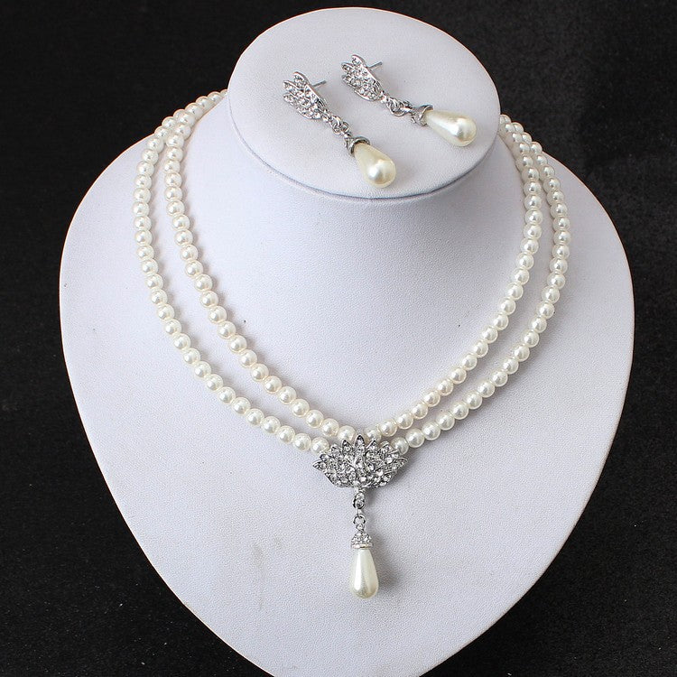 European & American Pearl Crystal Collier Schmuckset