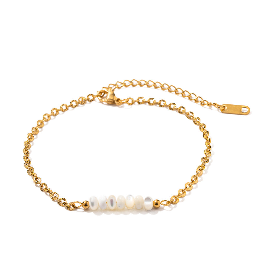 Elegante Fußkette mit Muschelperlen Edelstahl Gold