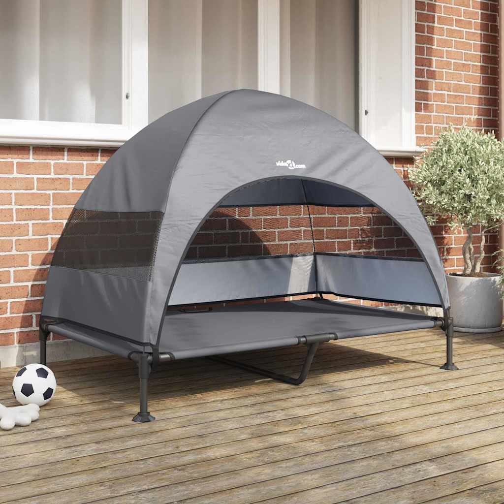 Erhöhtes Hundebett mit Sonnendach für den Außenbereich