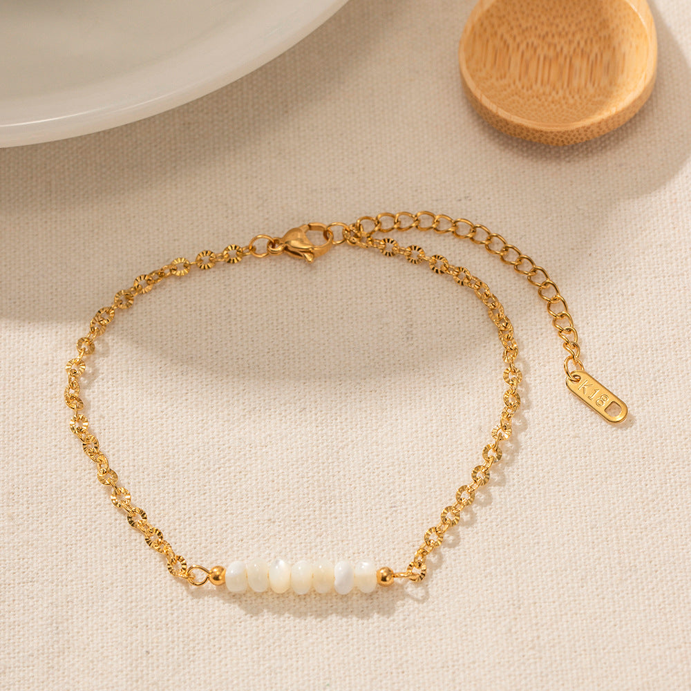 Elegante Fußkette mit Muschelperlen Edelstahl Gold