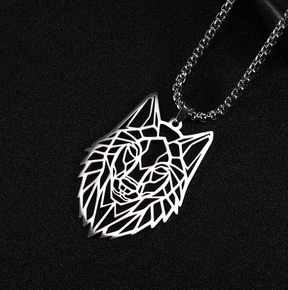 Edelstahl Halskette mit Wolf Anhänger