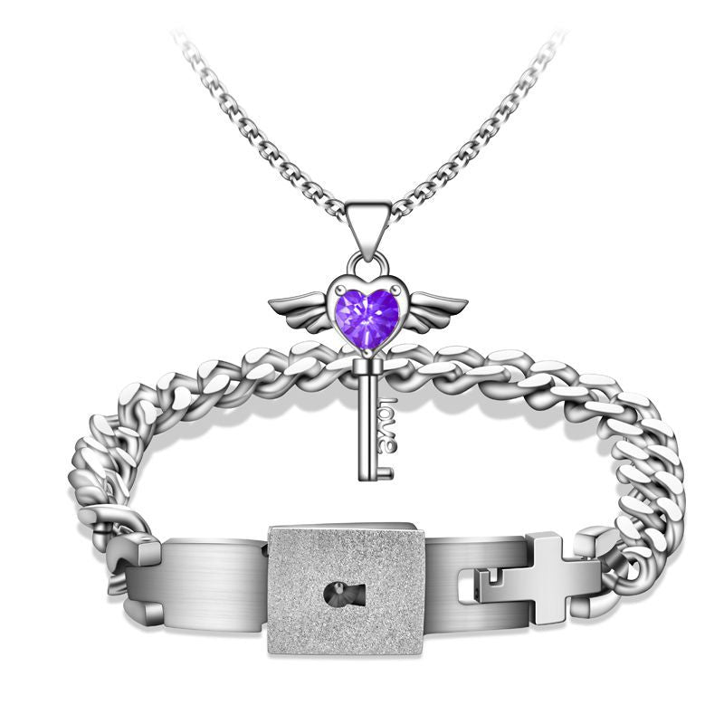 Modernes Schloss- & Schlüssel Schmuckset mit Armband und Halskette