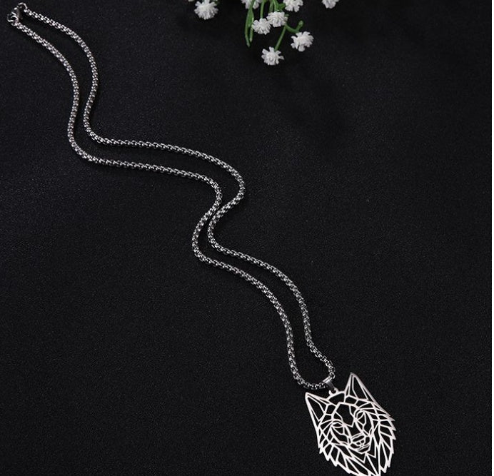 Edelstahl Halskette mit Wolf Anhänger