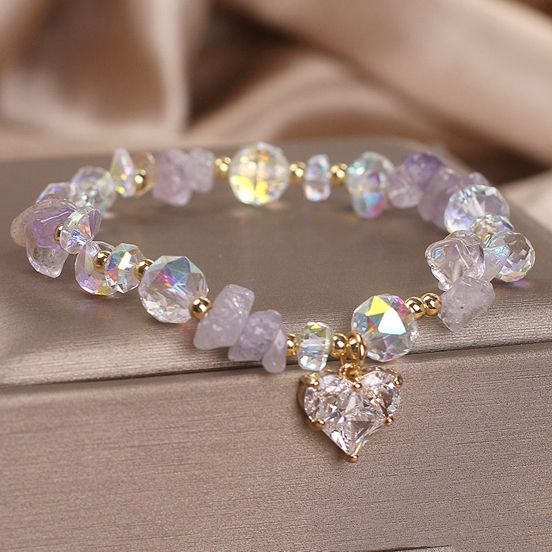 Romantisches Lavendel-Armband mit Herzanhänger