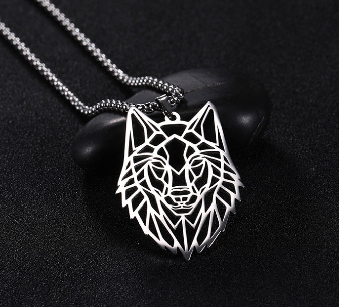 Edelstahl Halskette mit Wolf Anhänger