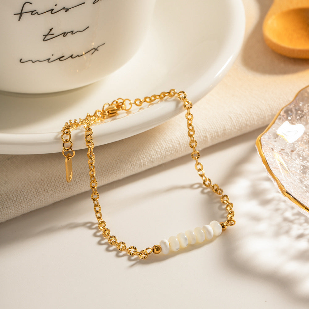 Elegante Fußkette mit Muschelperlen Edelstahl Gold