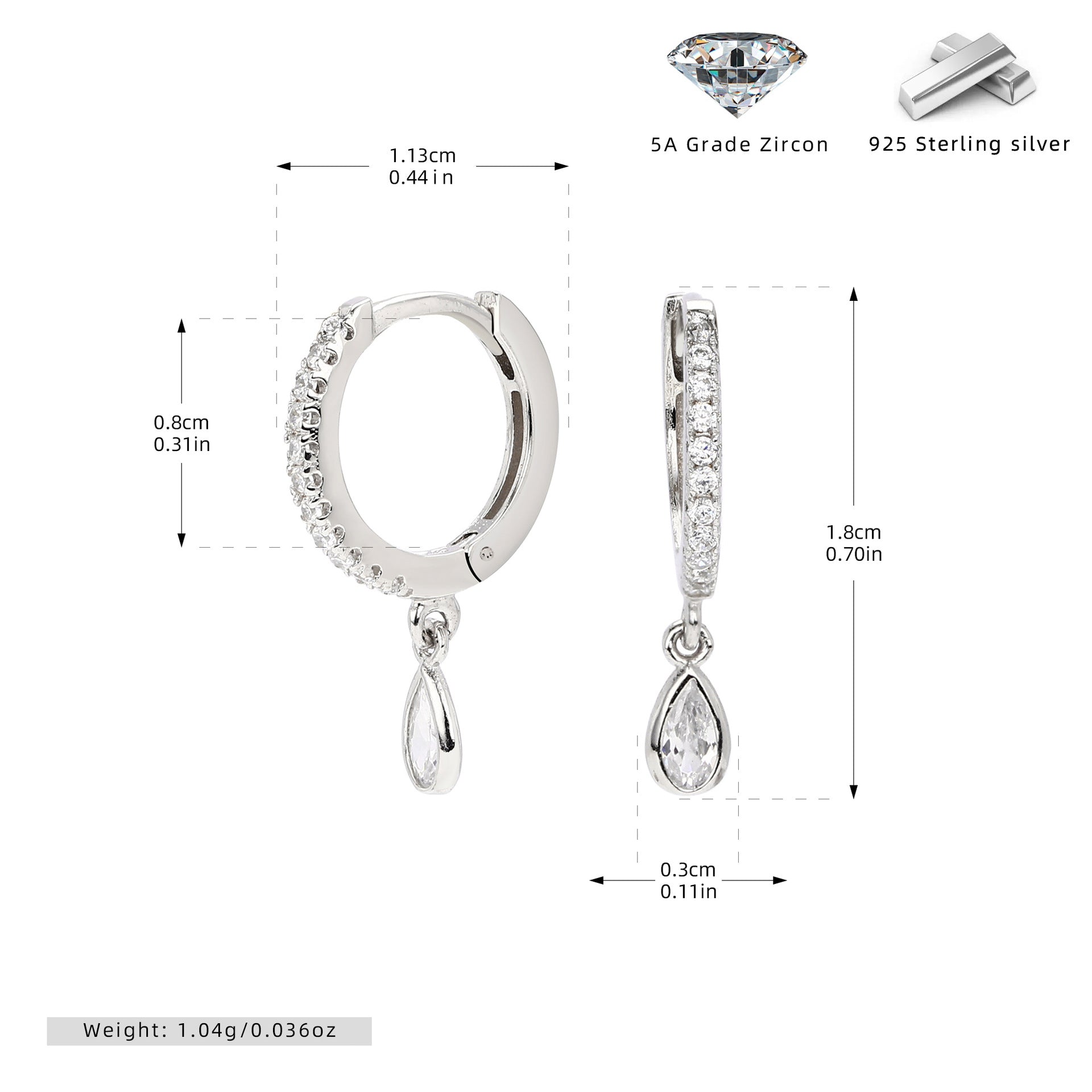 Luxuriöse Ohrringe aus Silber mit Zirkonia