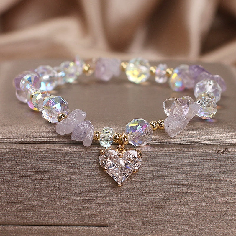 Romantisches Lavendel-Armband mit Herzanhänger