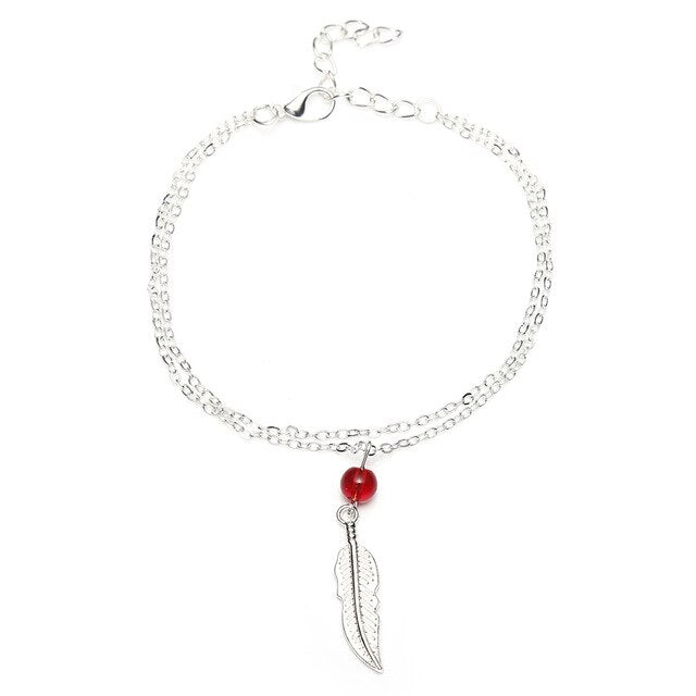 Kristall-Perlen Fußkette mit Feder-Anhänger – Elegante Anklet
