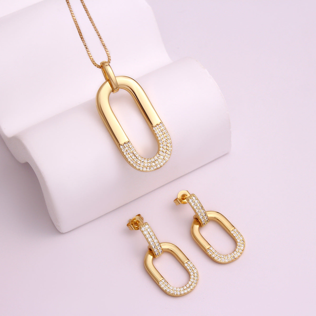 Champagner-Goldenes Ellipsen Damen Schmuck-Set