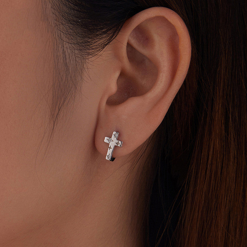 Kreuz Ohrclips für Damen Silberfarbenes Design