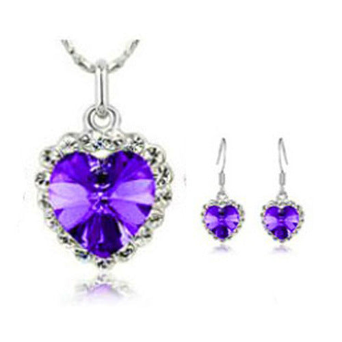 Herzförmiges Ozean Kristall-Duo mit Halskette und Ohrringen