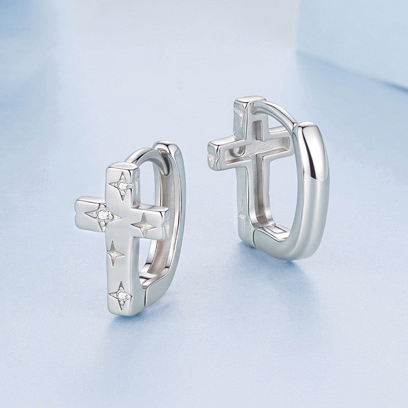 Kreuz Ohrclips für Damen Silberfarbenes Design