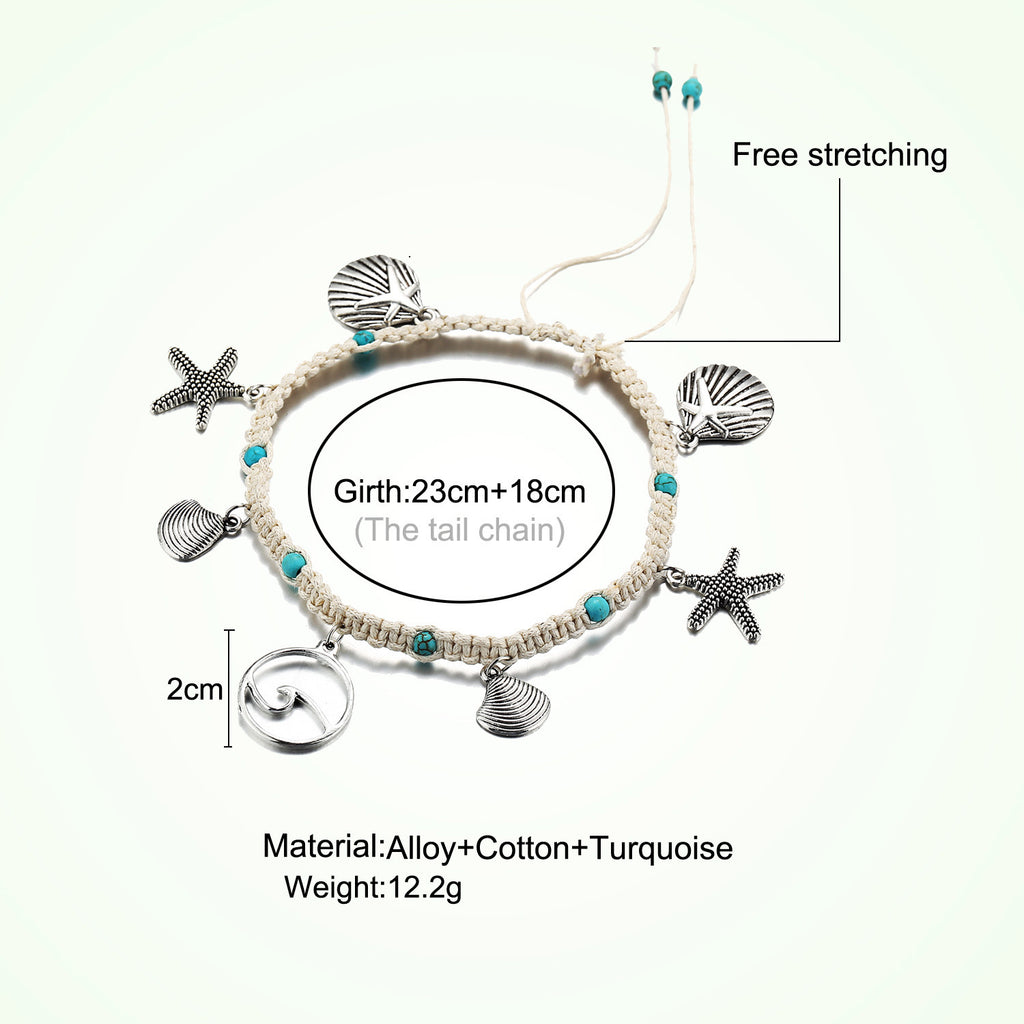 Maritimes Fußkettchen mit Seestern & Muschel Sommer Schmuck für Damen