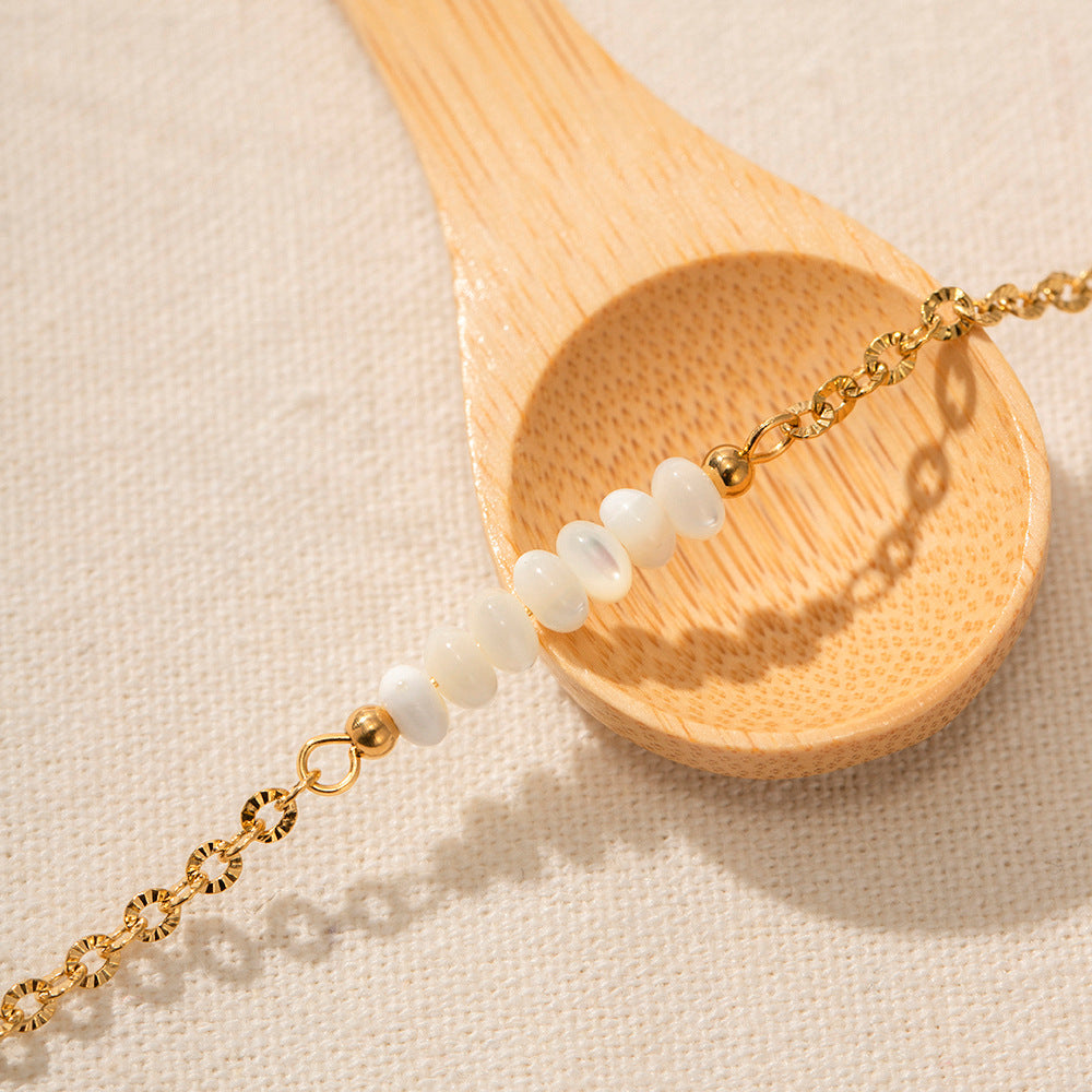 Elegante Fußkette mit Muschelperlen Edelstahl Gold