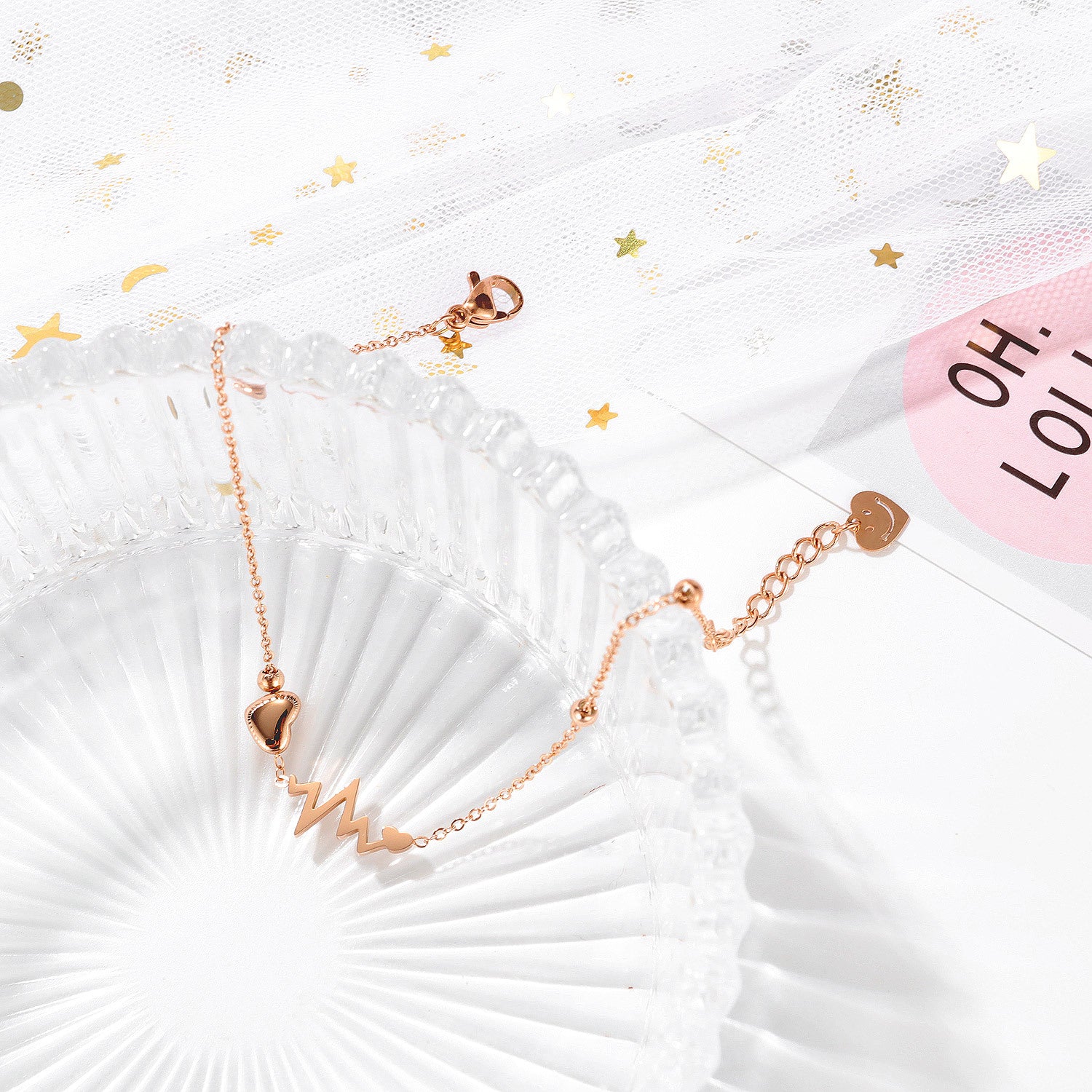 Elegantes Titanstahl Fußkettchen mit EKG & Herzmotiv