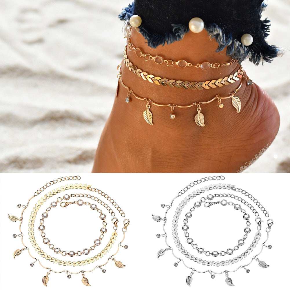 Pfeil-Fußkette – Mehrreihige Fußkette im Boho-Stil